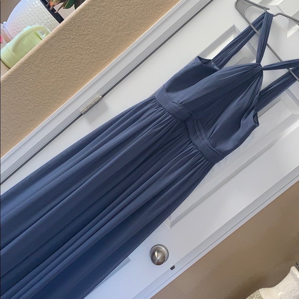 Slate/dusty blue chiffon bridesmaid dress